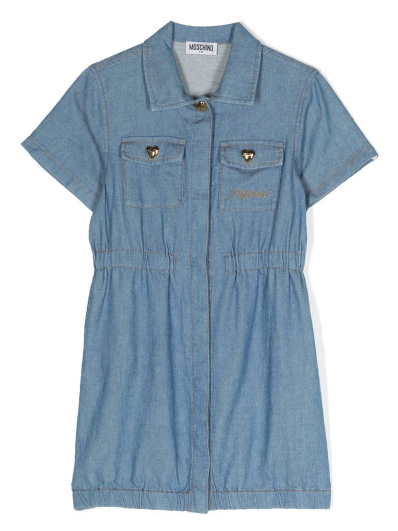 Moschino Kids embroidered logo dress - Blue von Moschino Kids