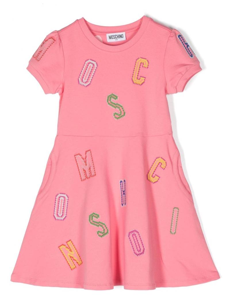 Moschino Kids embroidered-logo lettering flared dress - Blue von Moschino Kids