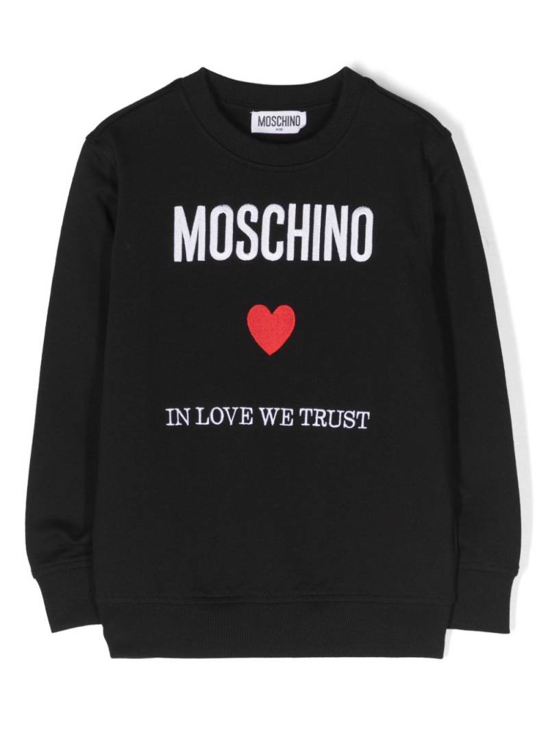 Moschino Kids embroidered-slogan cotton sweatshirt - Black von Moschino Kids