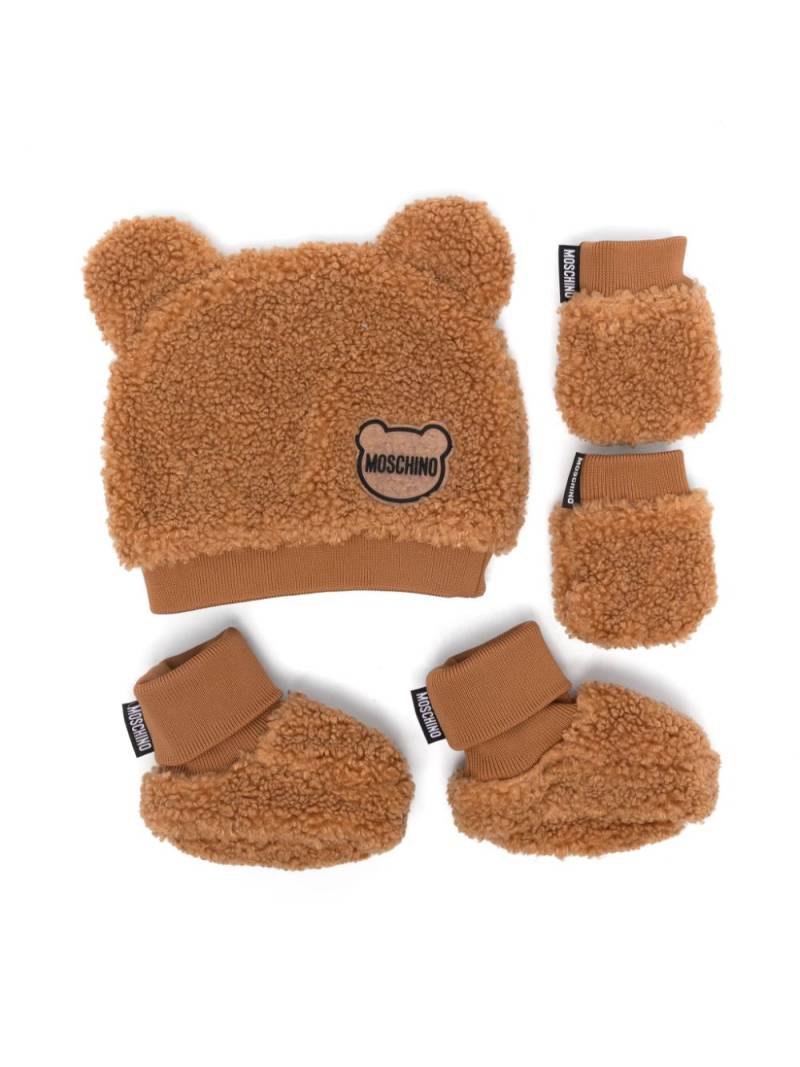 Moschino Kids faux-shearling hat set - Brown von Moschino Kids