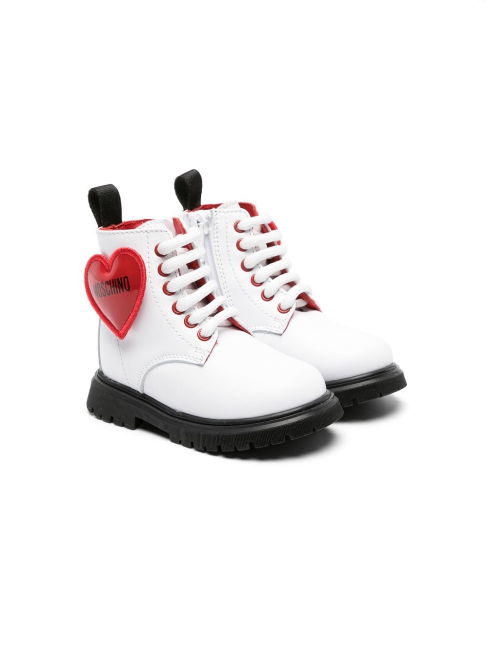 Moschino Kids heart-logo leather ankle boots - White von Moschino Kids