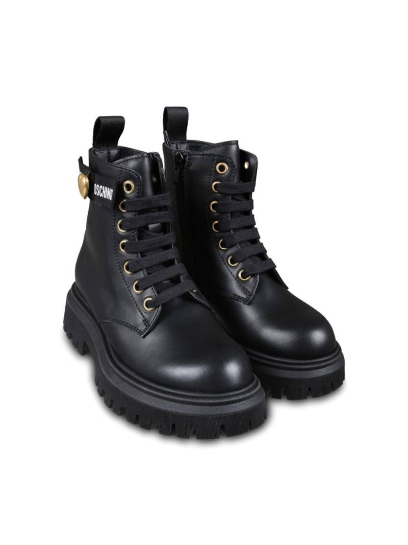 Moschino Kids heart-patch combat boots - Black von Moschino Kids