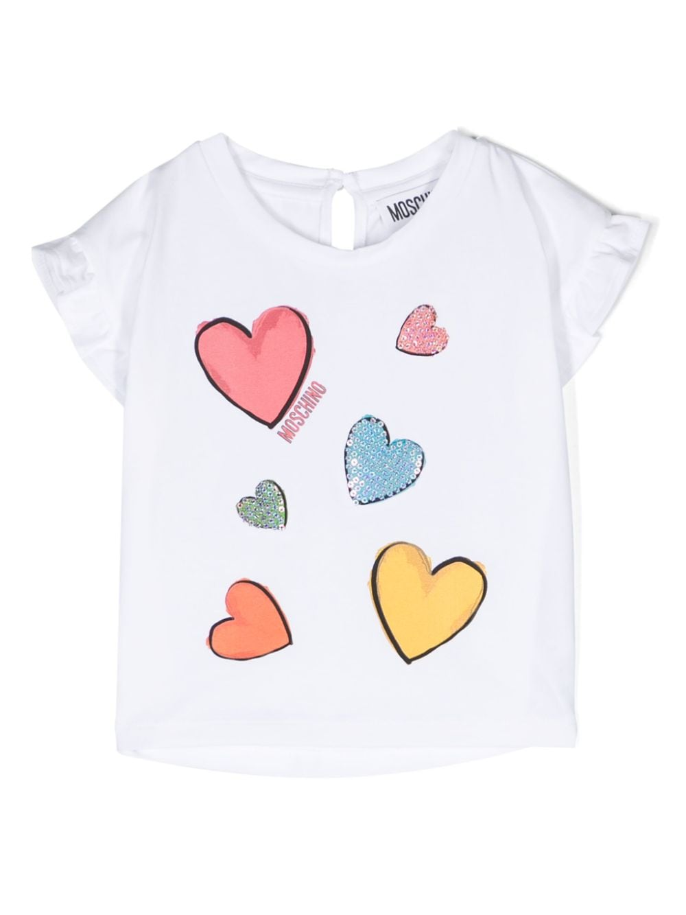 Moschino Kids heart-print ruffled T-shirt - White von Moschino Kids