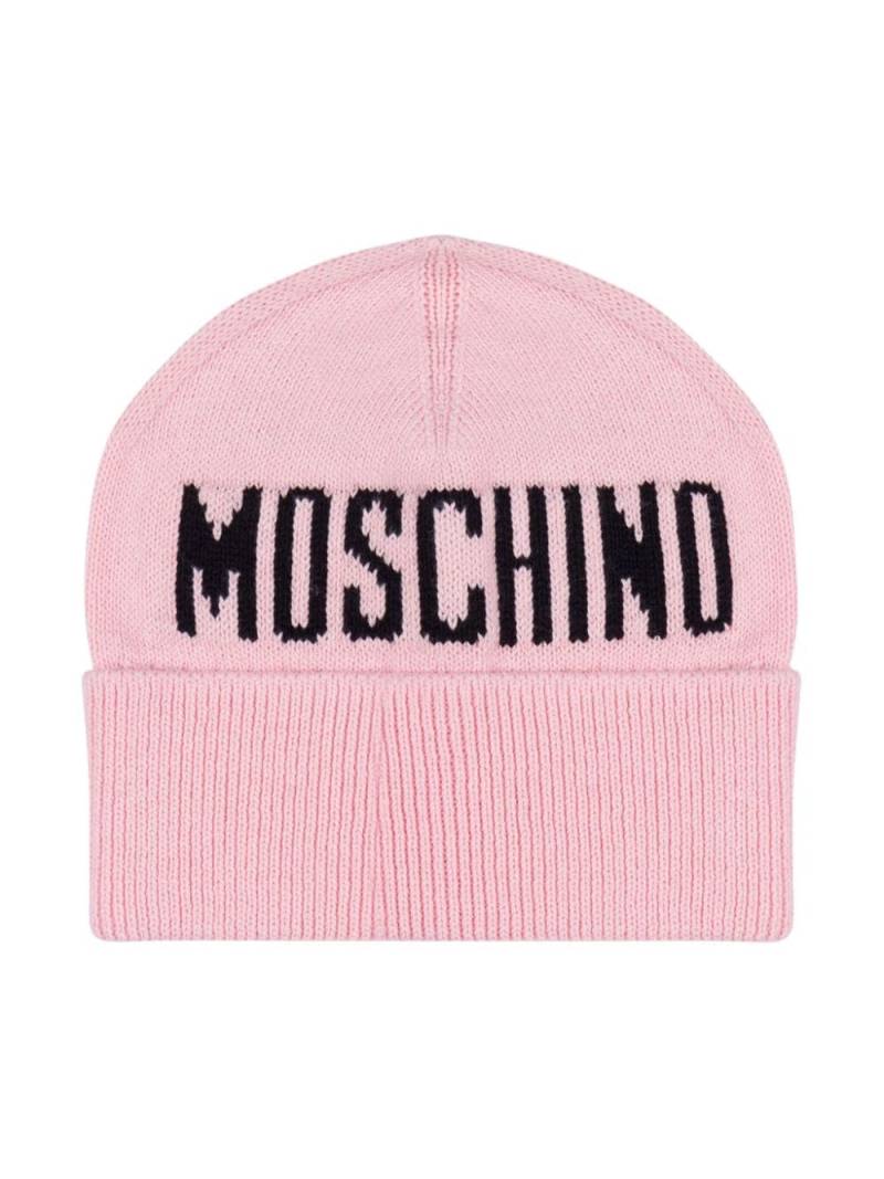 Moschino Kids intarsia-knit logo beanie - Pink von Moschino Kids