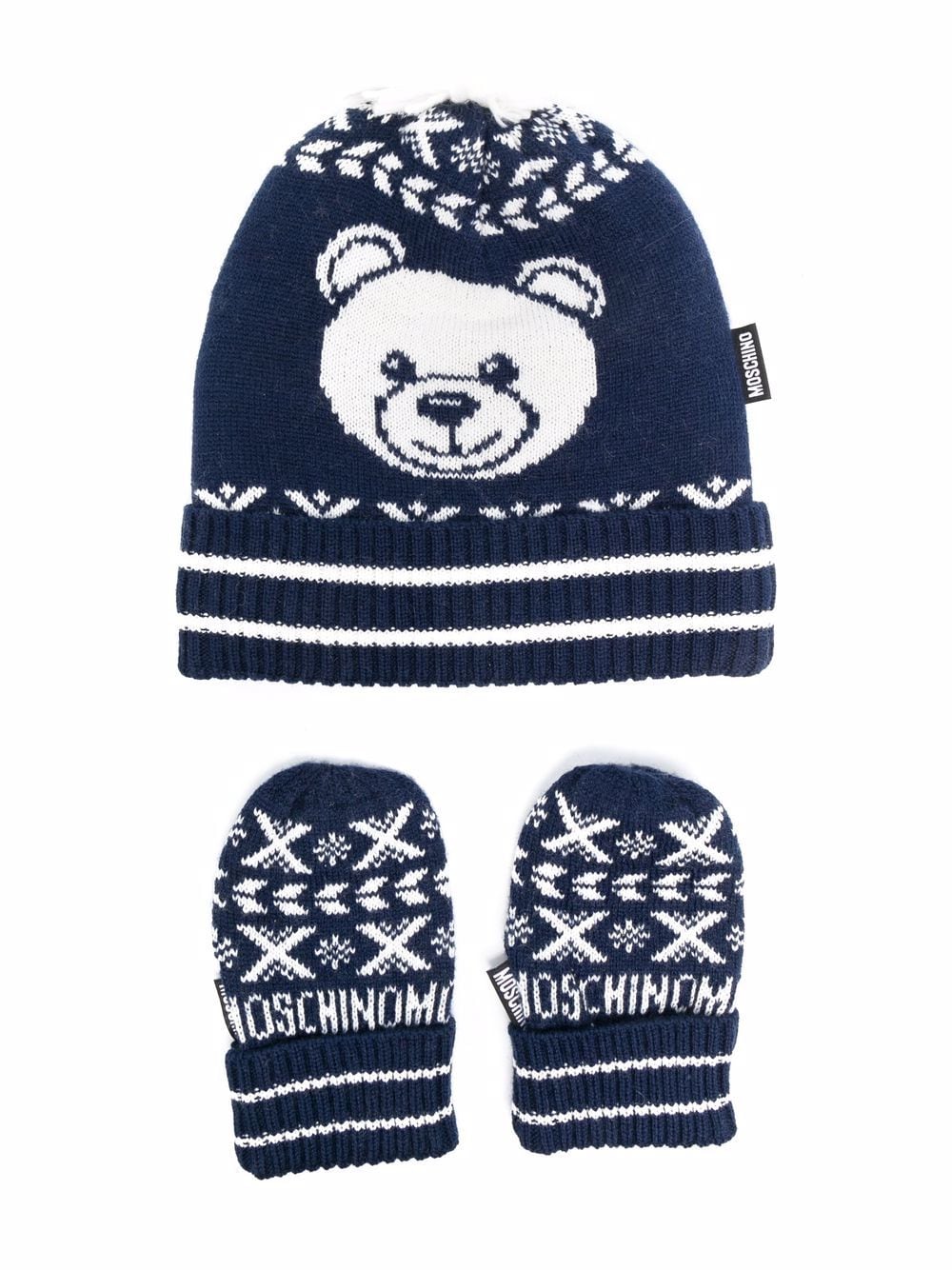 Moschino Kids knitted hat and mittens set - Blue von Moschino Kids