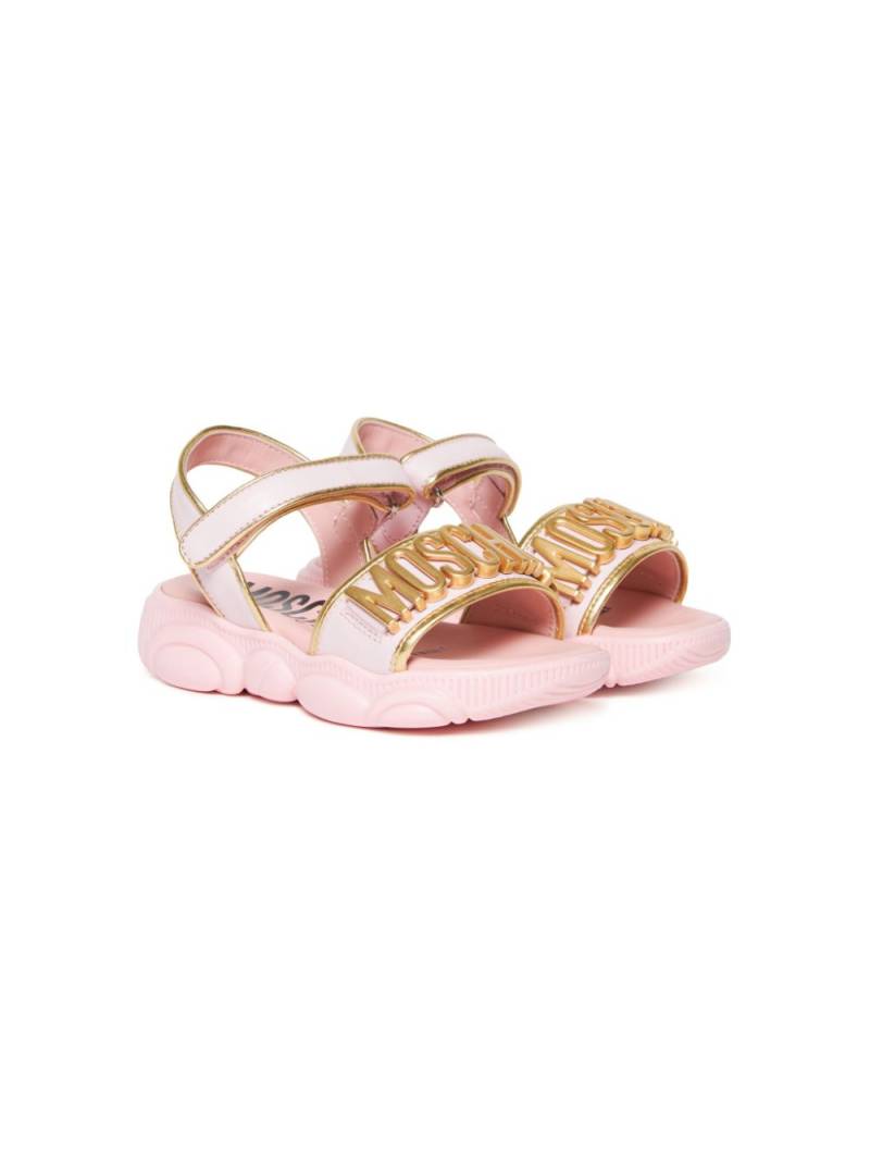 Moschino Kids logo-applique leather sandals - Pink von Moschino Kids