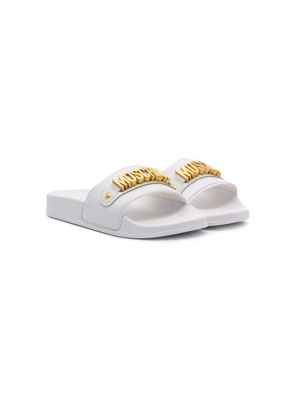 Moschino Kids logo detailed flat slides - White von Moschino Kids