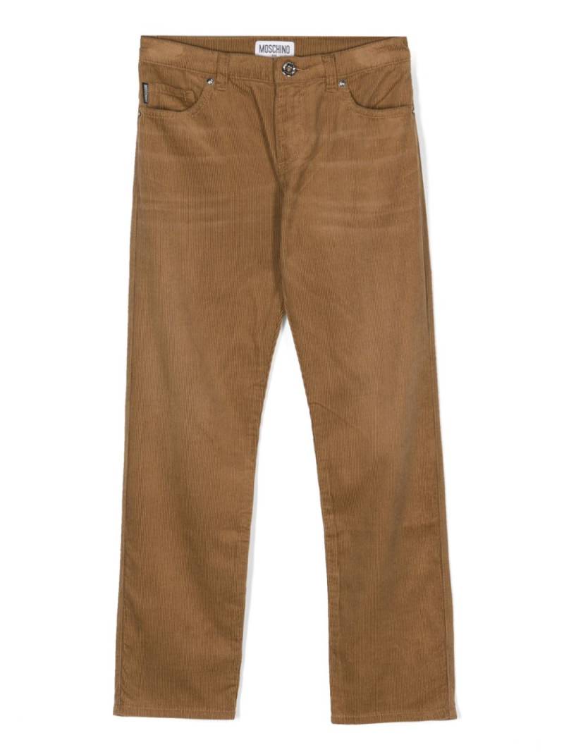 Moschino Kids logo-embroidered corduroy straight-leg trousers - Brown von Moschino Kids