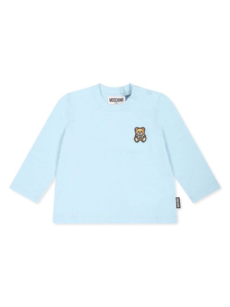 Moschino Kids logo-embroidered long-sleeve t-shirt - Blue von Moschino Kids