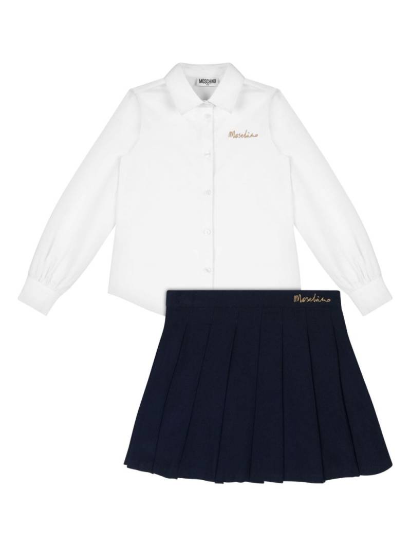 Moschino Kids logo embroidered pleated skirt - Blue von Moschino Kids