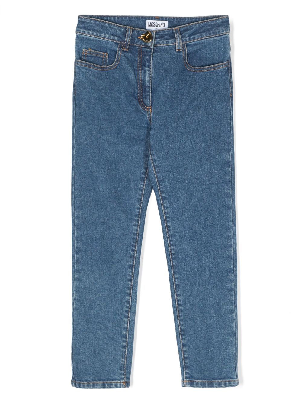 Moschino Kids logo-embroidered straight-leg jeans - Blue von Moschino Kids