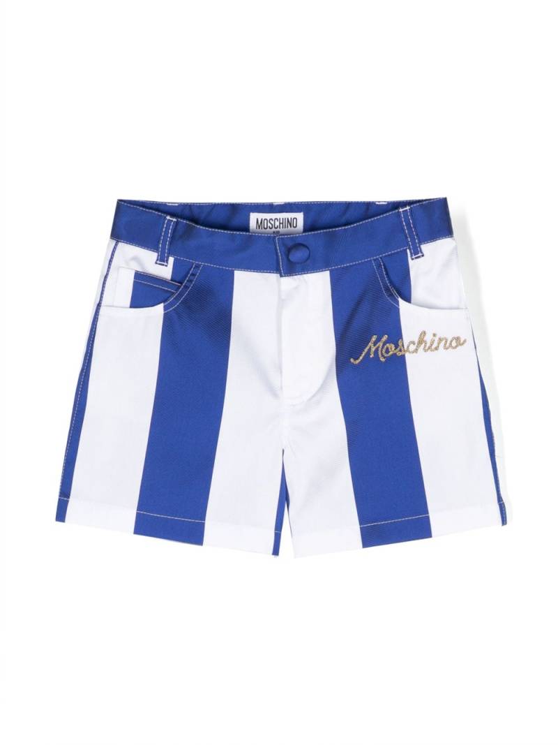 Moschino Kids logo-embroidered striped shorts - Blue von Moschino Kids