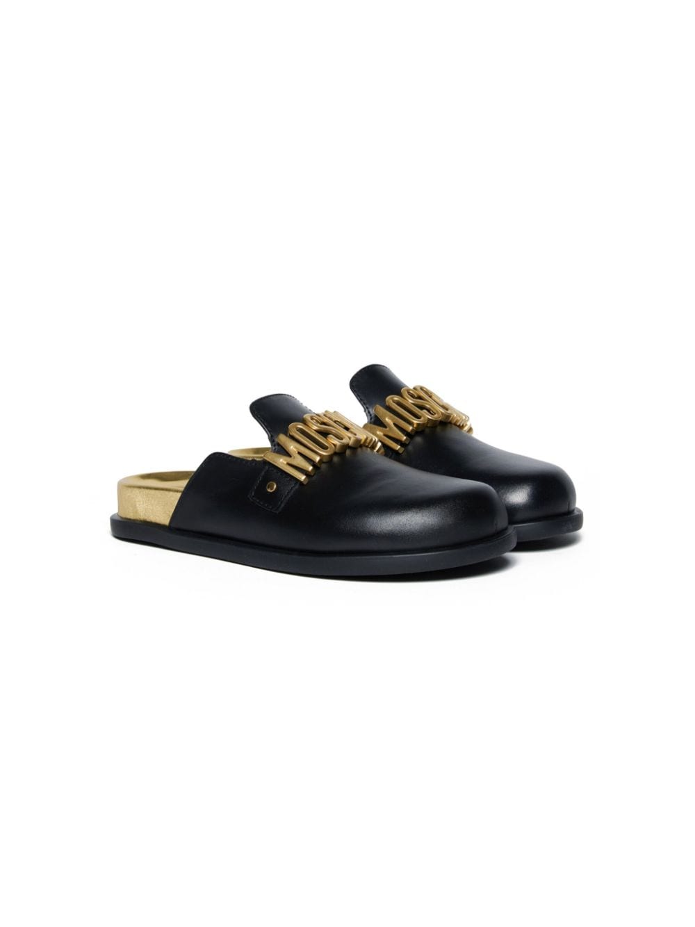 Moschino Kids logo-lettering leather slippers - Black von Moschino Kids