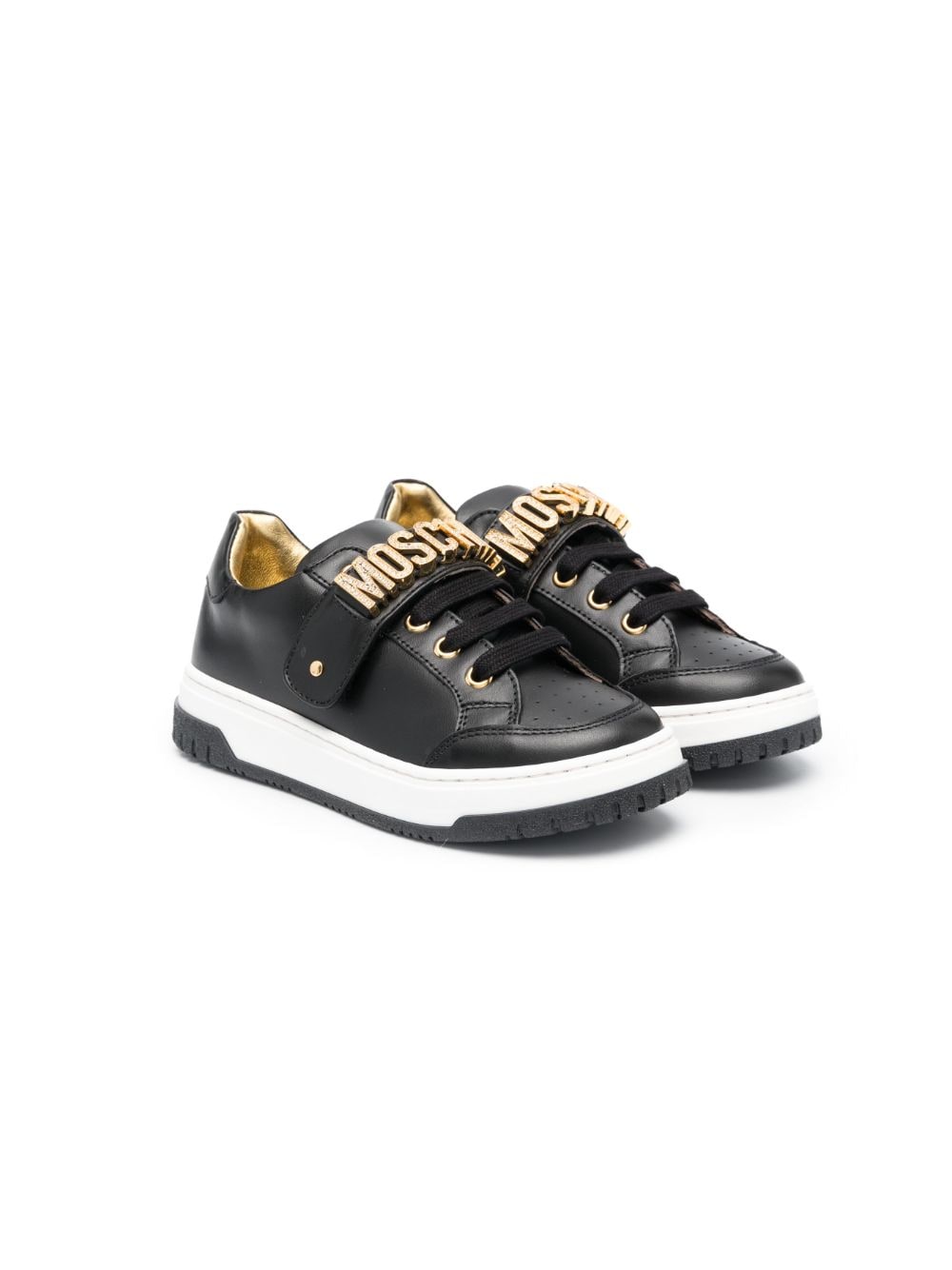 Moschino Kids logo-lettering leather sneakers - Black von Moschino Kids