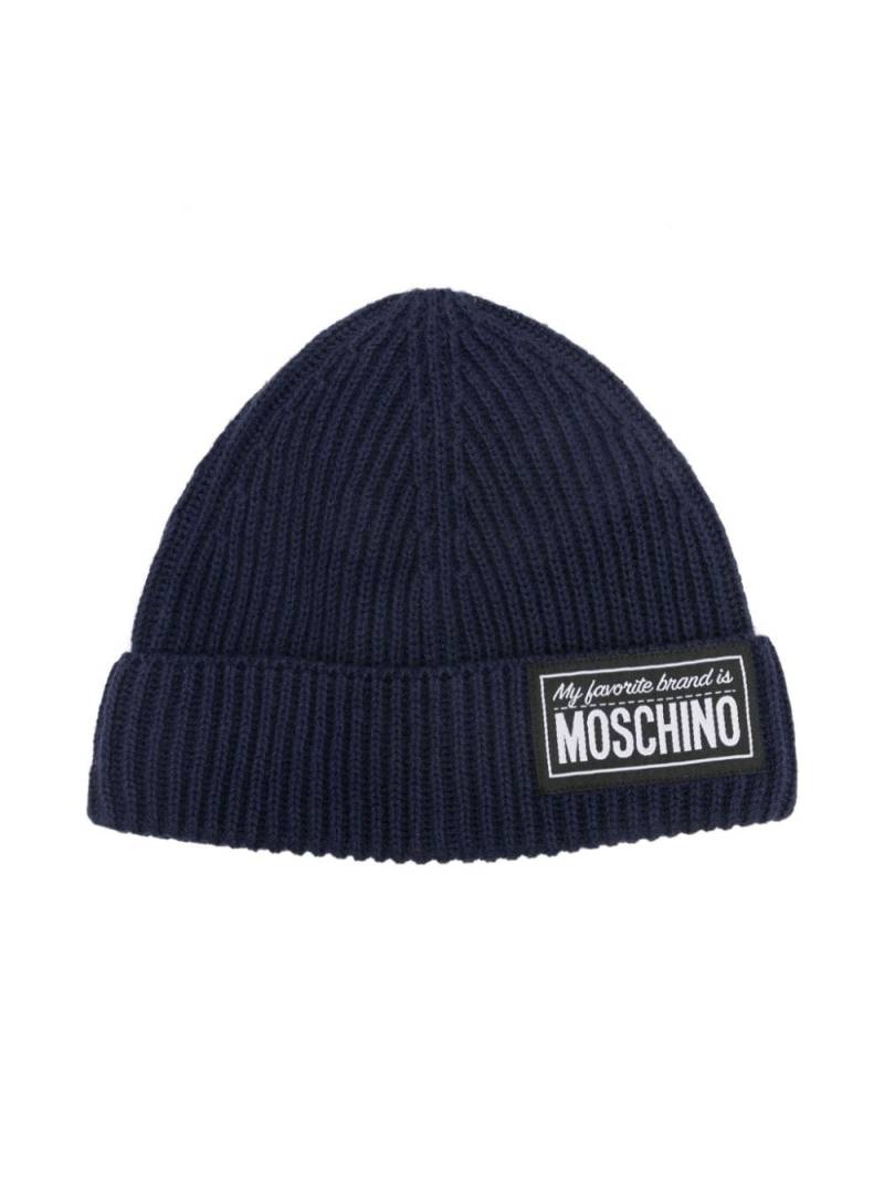 Moschino Kids logo-patch beanie - Blue von Moschino Kids