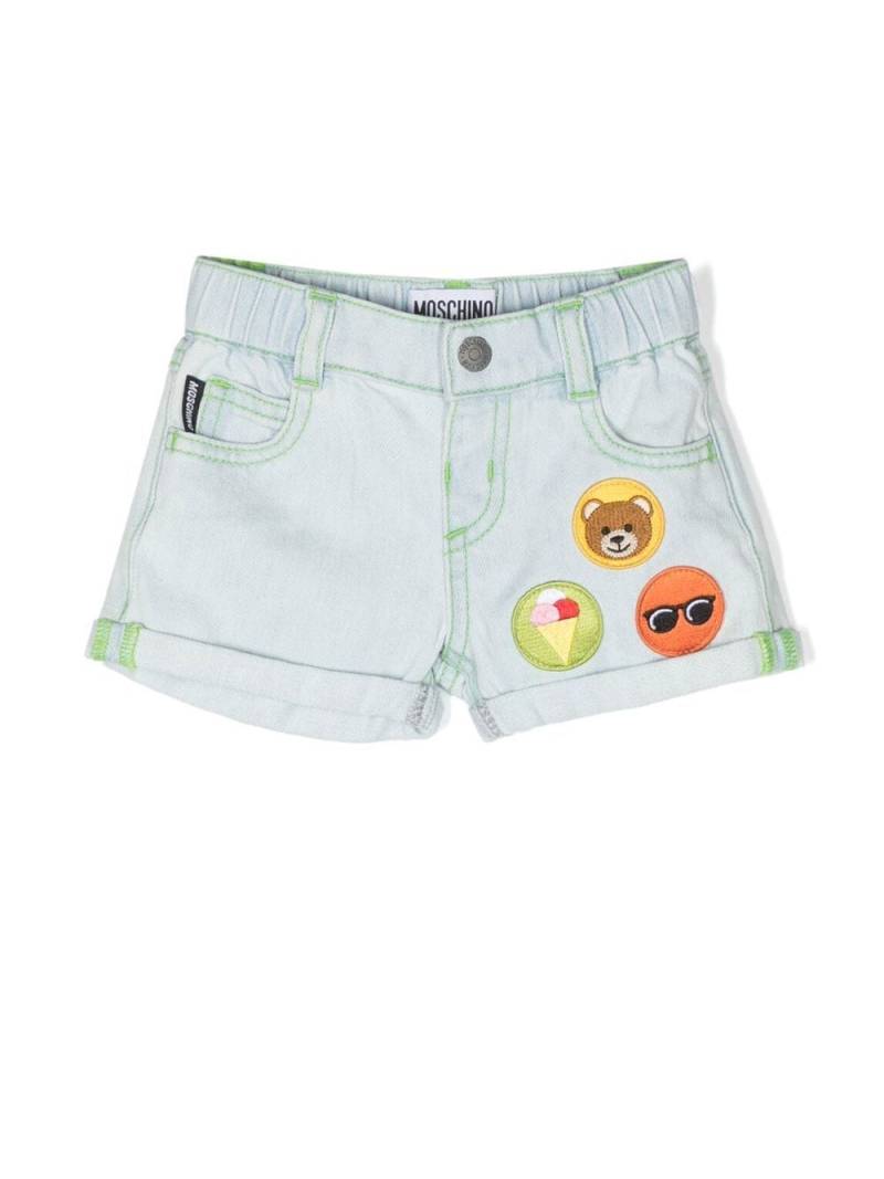 Moschino Kids logo-patch denim shorts - Blue von Moschino Kids