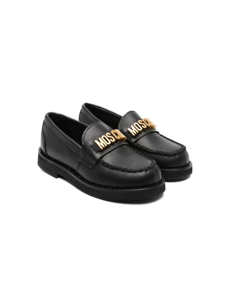 Moschino Kids logo-plaque leather moccasins - Black von Moschino Kids