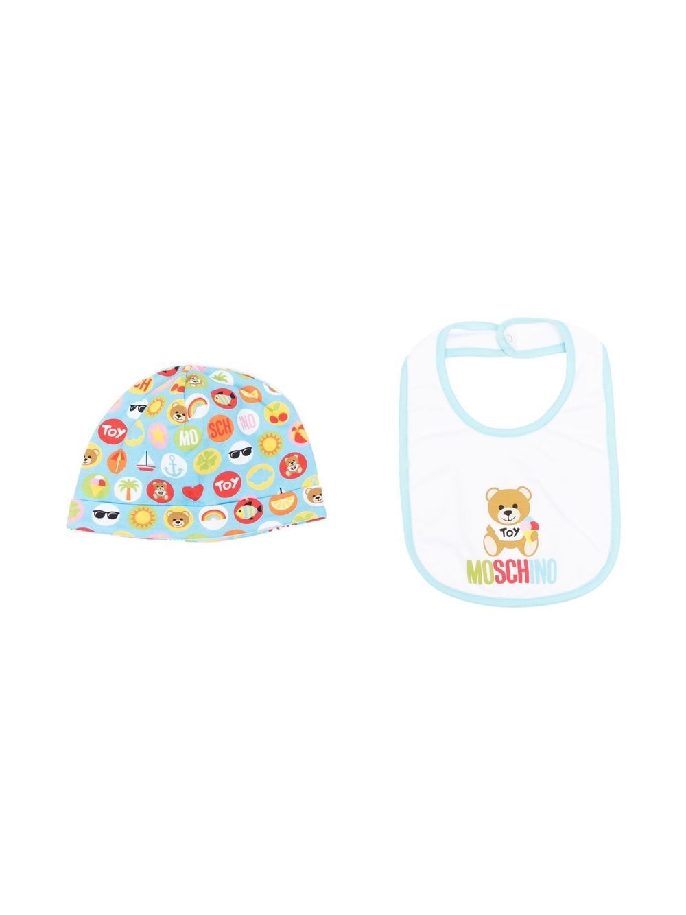 Moschino Kids logo-print beanie bib set - Blue von Moschino Kids