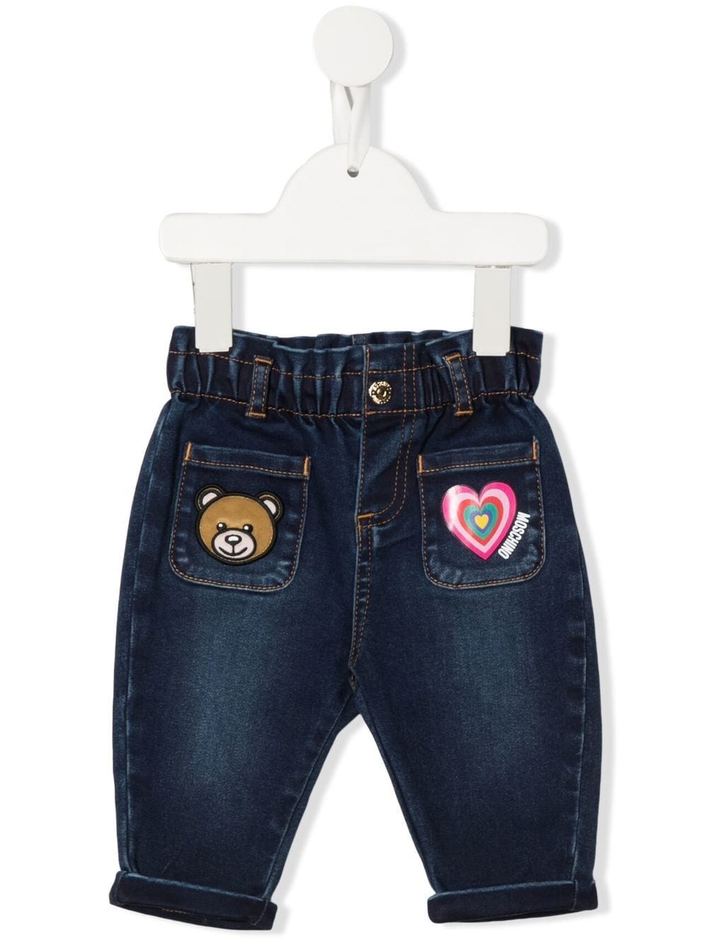 Moschino Kids logo-print contract-stitching jeans - Blue von Moschino Kids