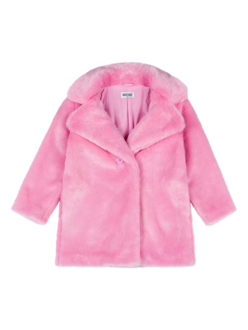 Moschino Kids logo-print faux fur jacket - Pink von Moschino Kids