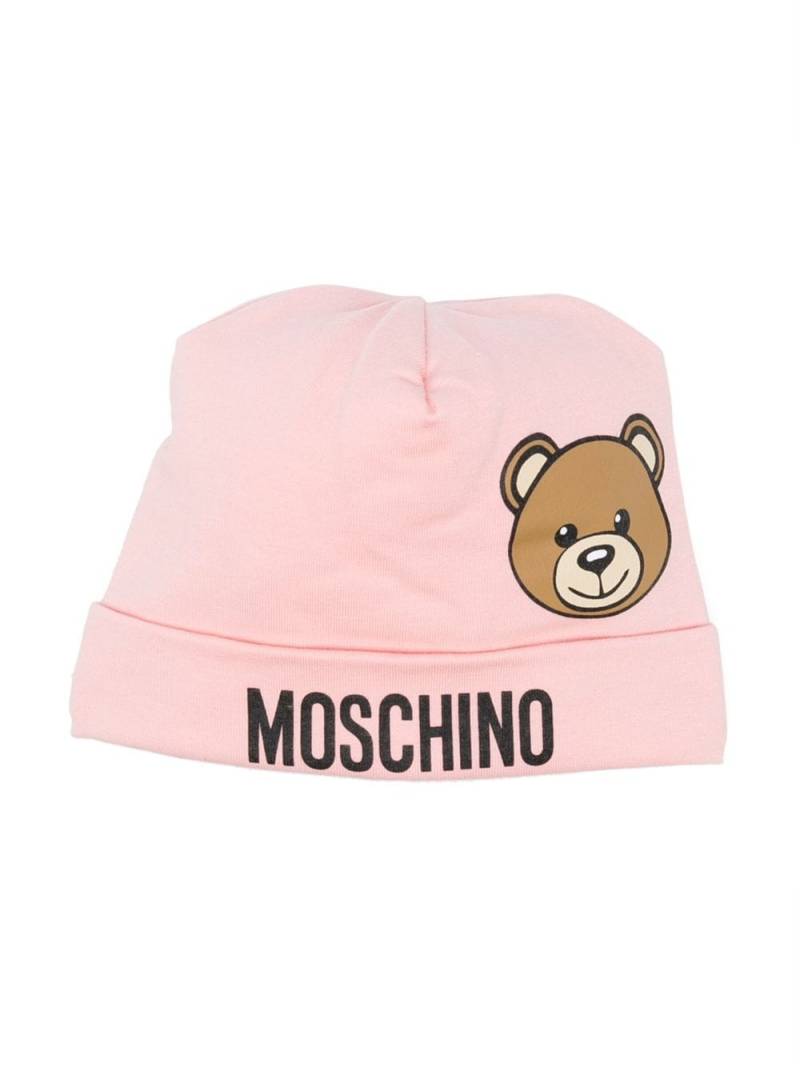 Moschino Kids logo-print jersey beanie - Pink von Moschino Kids