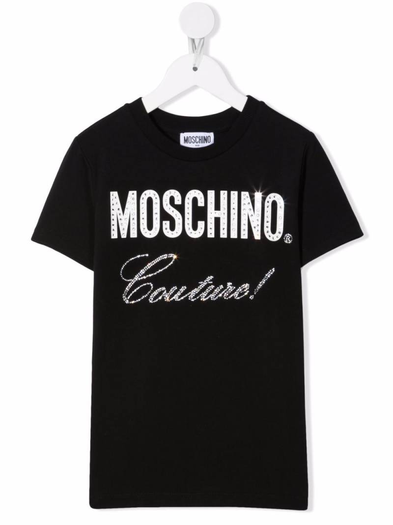 Moschino Kids logo-print rhinestone T-Shirt - Black von Moschino Kids