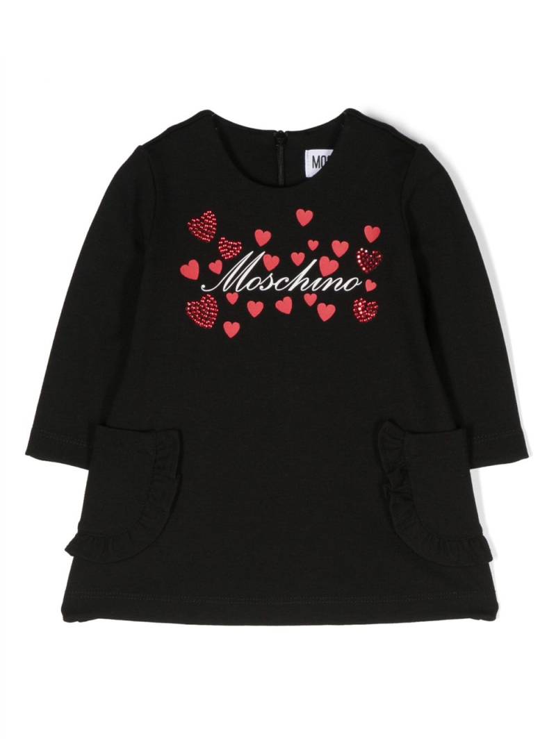 Moschino Kids logo-print rhinestone-embellished dress - Black von Moschino Kids