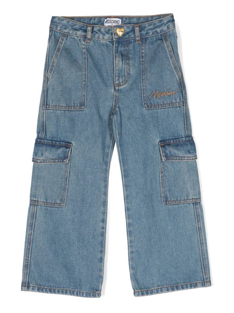 Moschino Kids mid-rise logo-embroidered cargo jeans - Blue von Moschino Kids