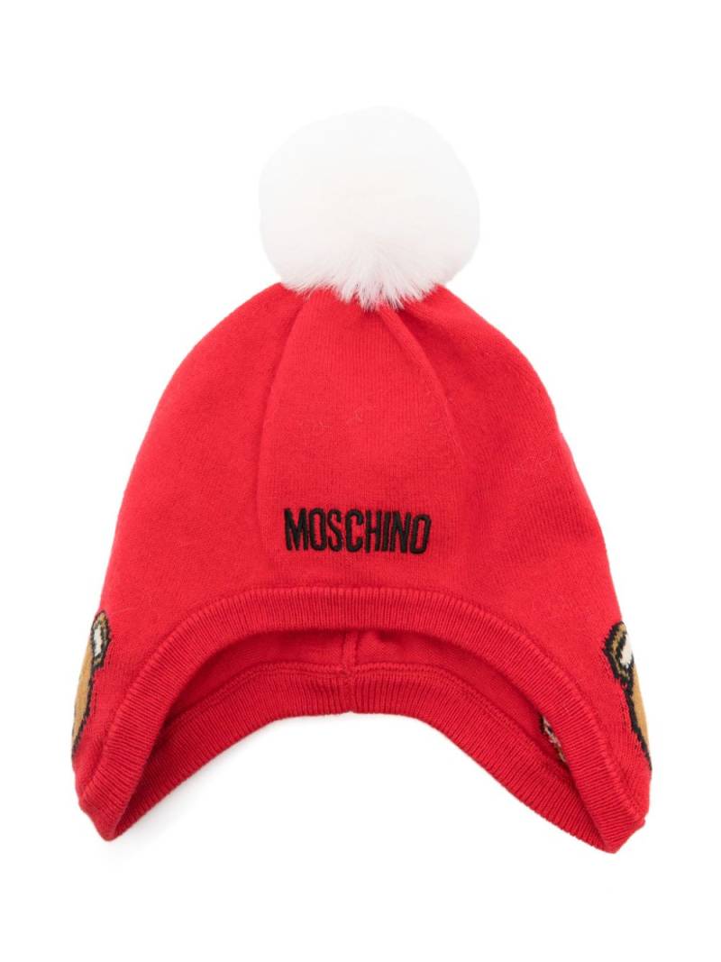 Moschino Kids pompom-detailed beanie - Red von Moschino Kids