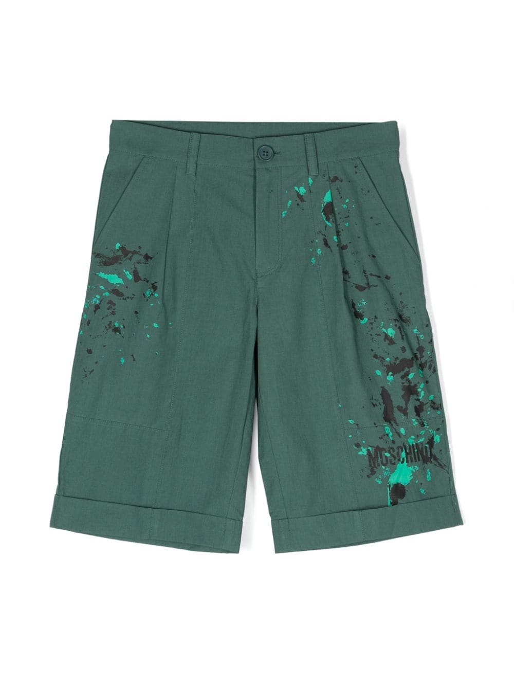 Moschino Kids splatter-print cotton shorts - Green von Moschino Kids
