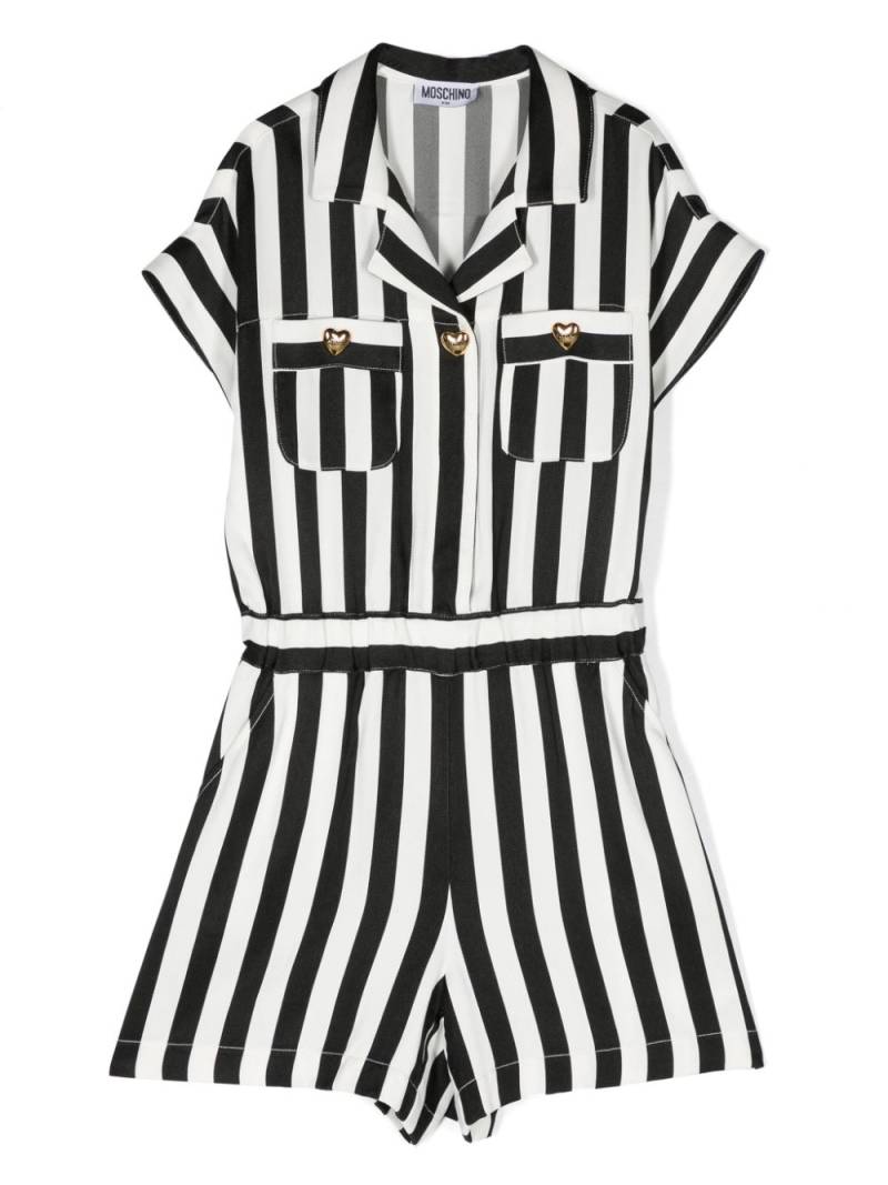 Moschino Kids striped notched-collar playsuit - White von Moschino Kids