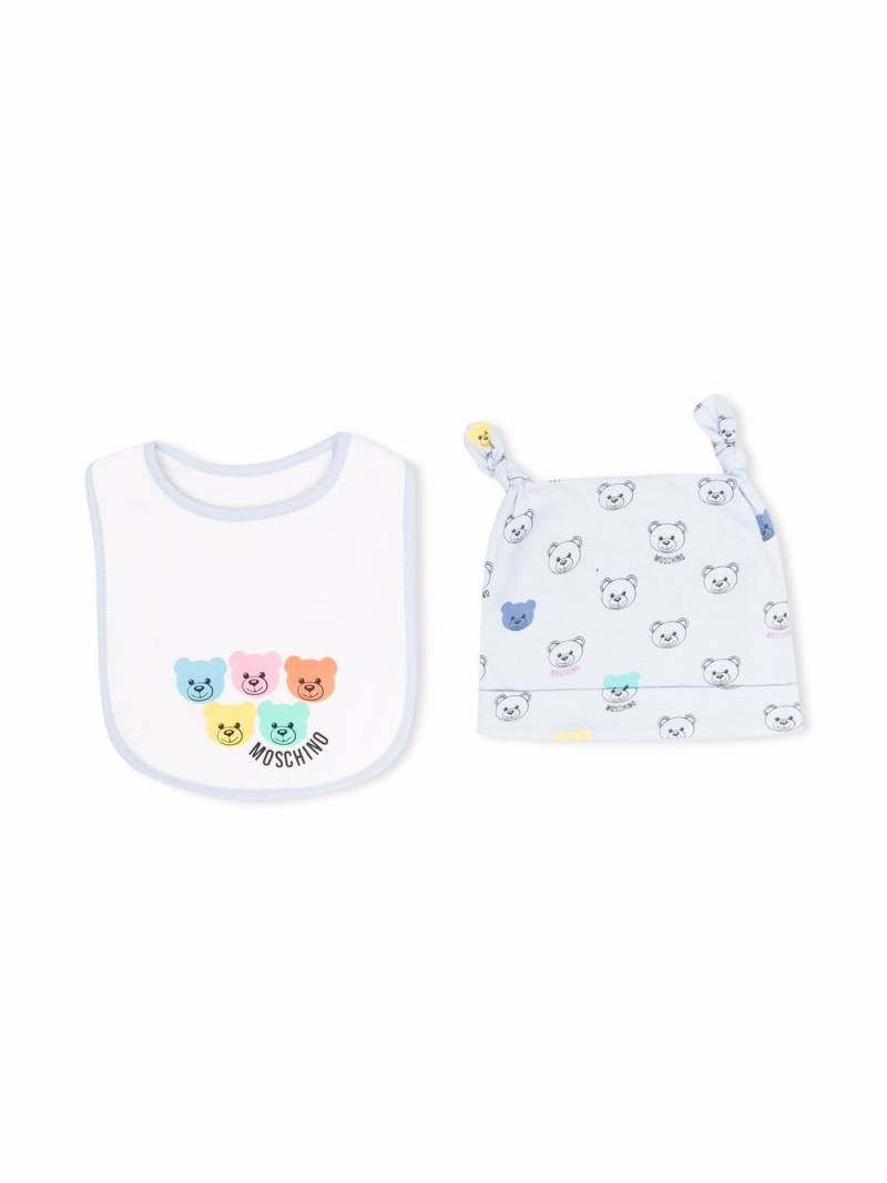 Moschino Kids teddy-bear beanie and bib set - Blue von Moschino Kids