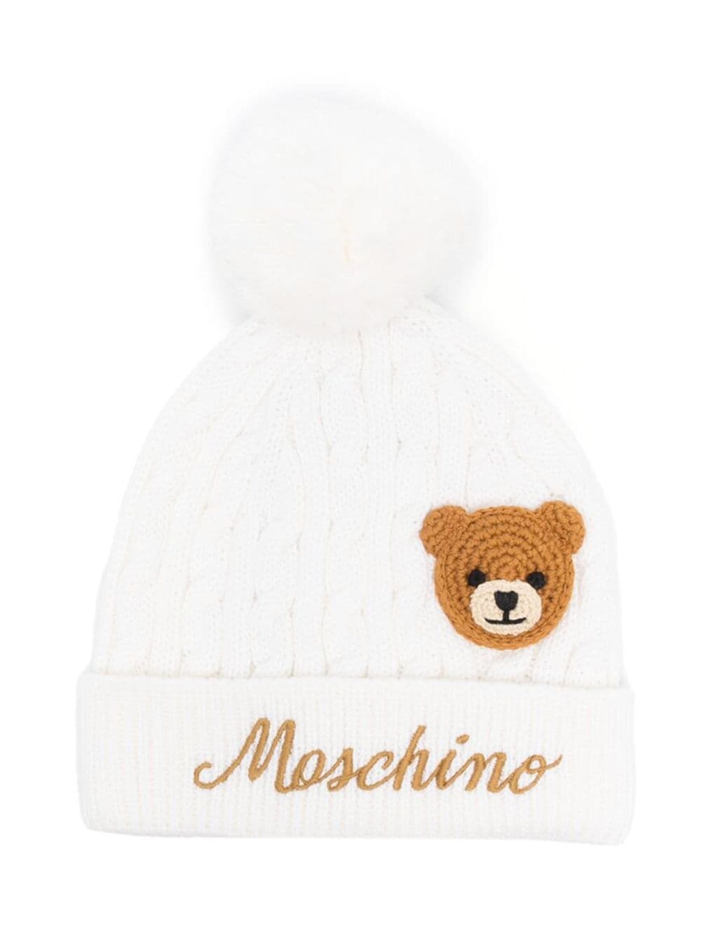 Moschino Kids teddy bear-patch knitted beanie - White von Moschino Kids