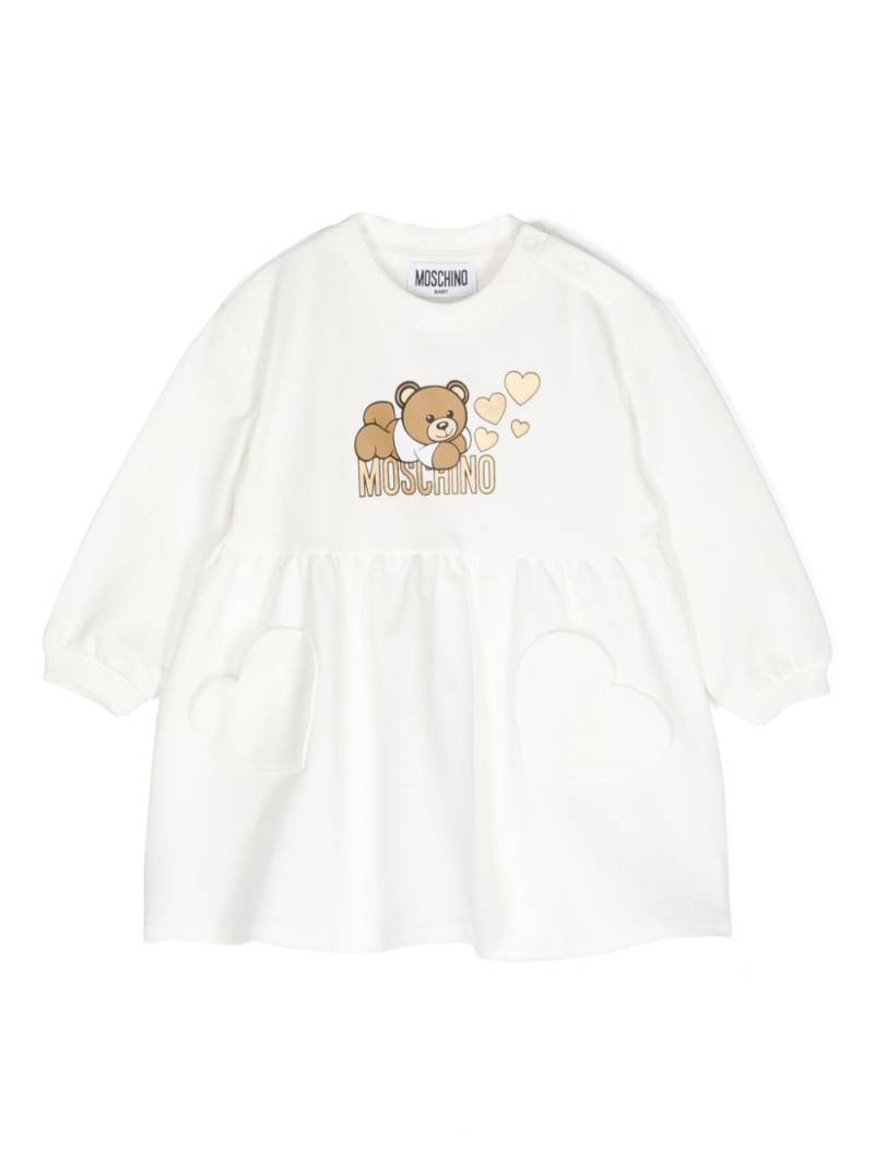 Moschino Kids teddy bear-print A-line dress - Neutrals von Moschino Kids