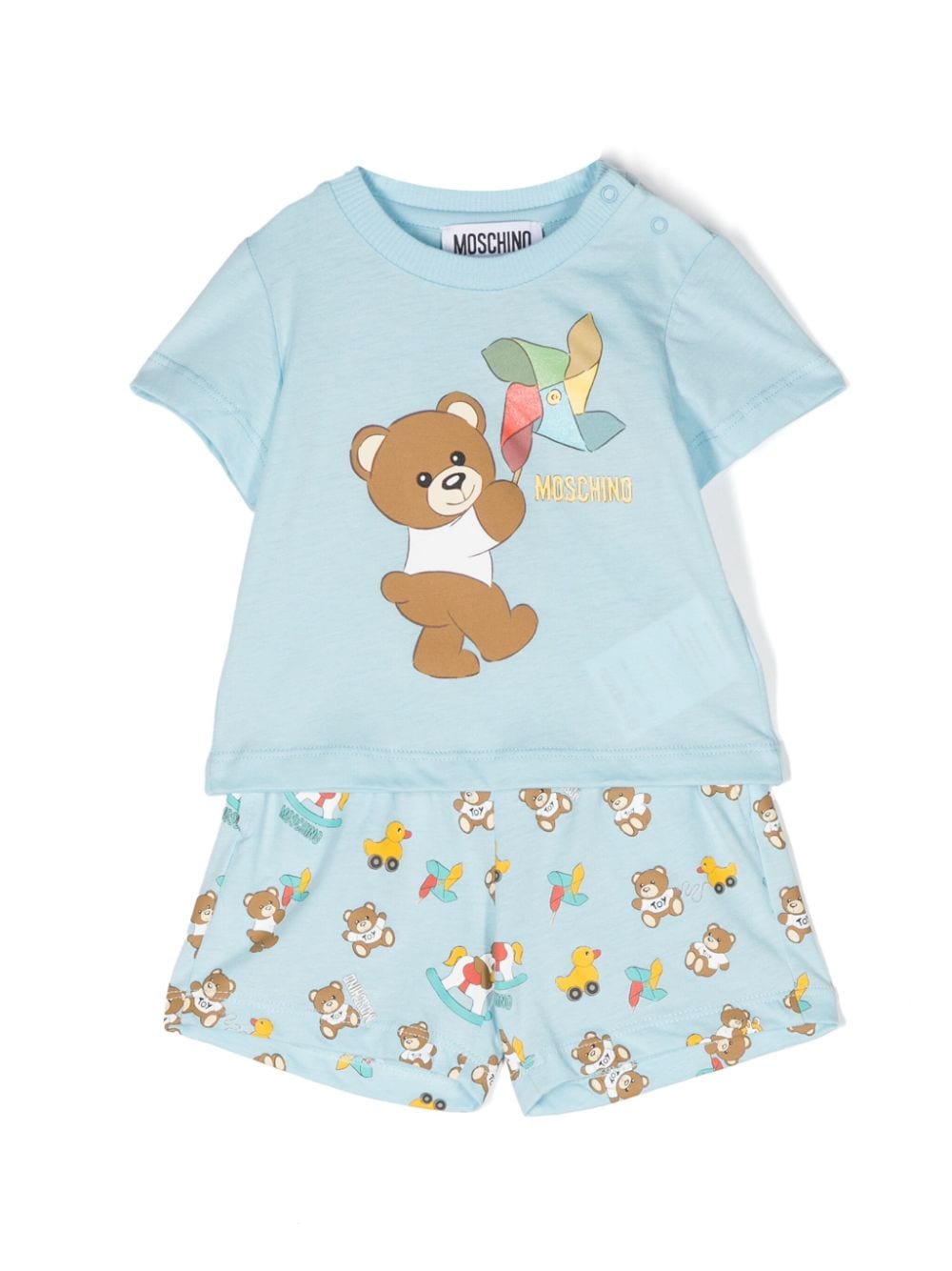 Moschino Kids teddy bear-print cotton babygrow set - Blue von Moschino Kids