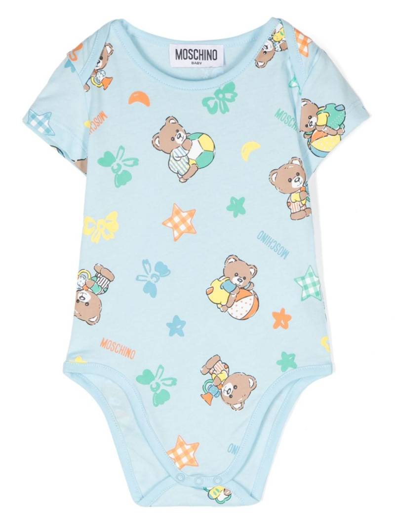 Moschino Kids teddy bear-print cotton bodie - Blue von Moschino Kids