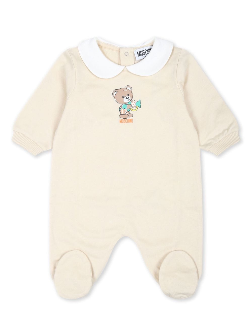 Moschino Kids teddy bear print ribbed sleeve babygrow - Neutrals von Moschino Kids