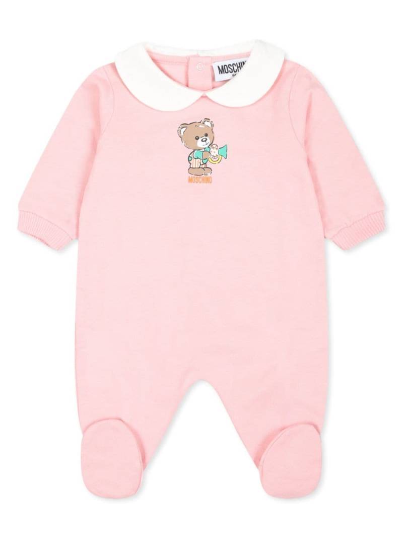 Moschino Kids teddy bear print ribbed sleeve babygrow - Pink von Moschino Kids