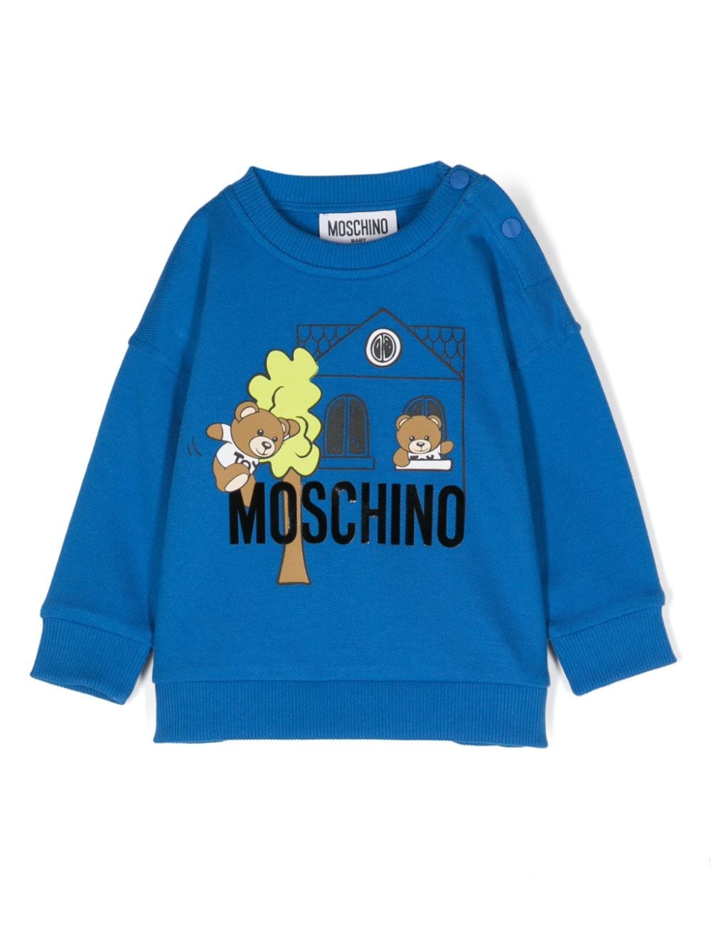 Moschino Kids teddy logo-appliqué sweatshirt - Blue von Moschino Kids