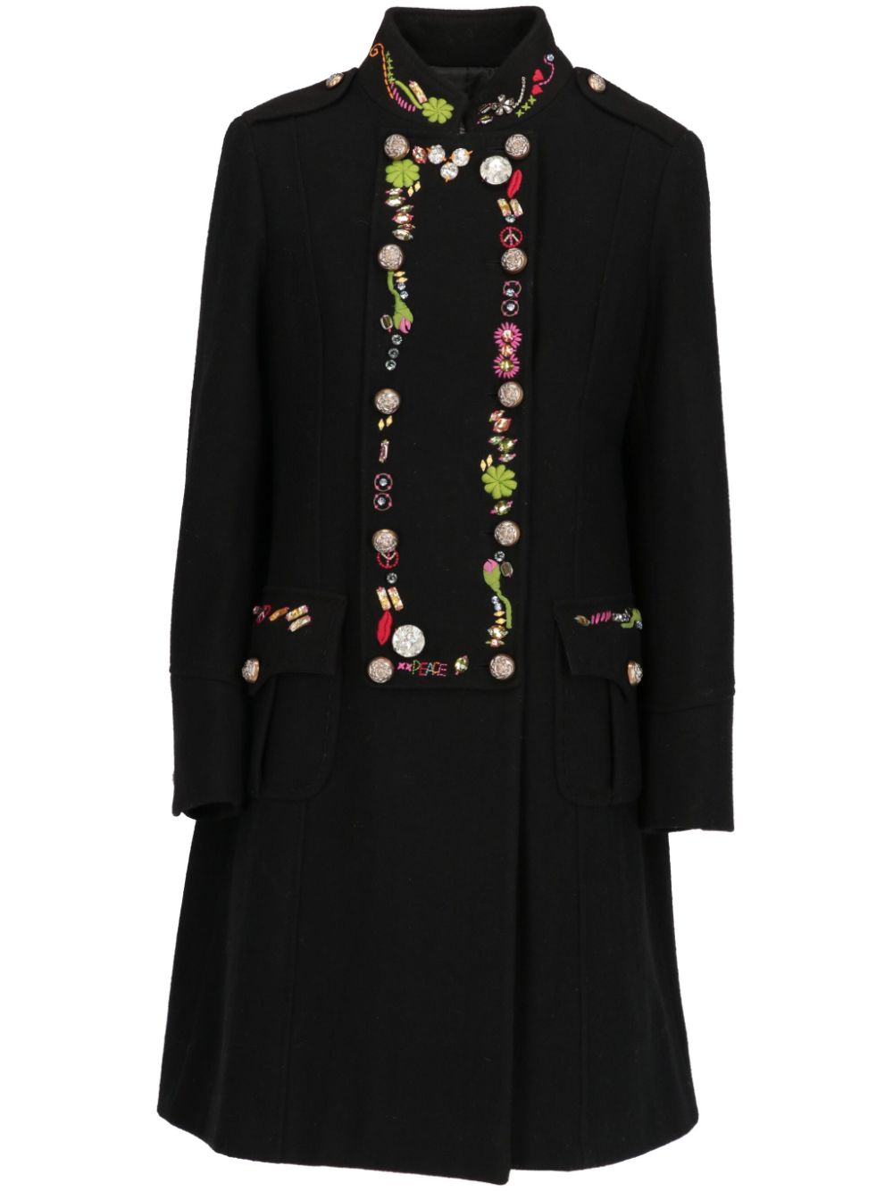 Moschino Pre-Owned 2000 floral-embroidered coat - Black von Moschino Pre-Owned