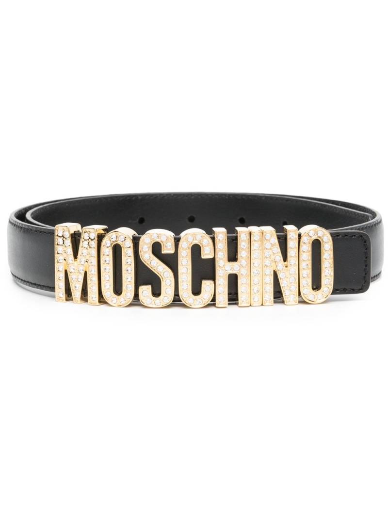 Moschino Crystal-embellished leather belt - Black von Moschino