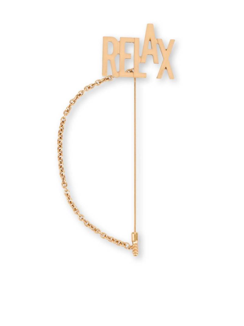 Moschino Relax-lettering chain-detail brooch - Gold von Moschino