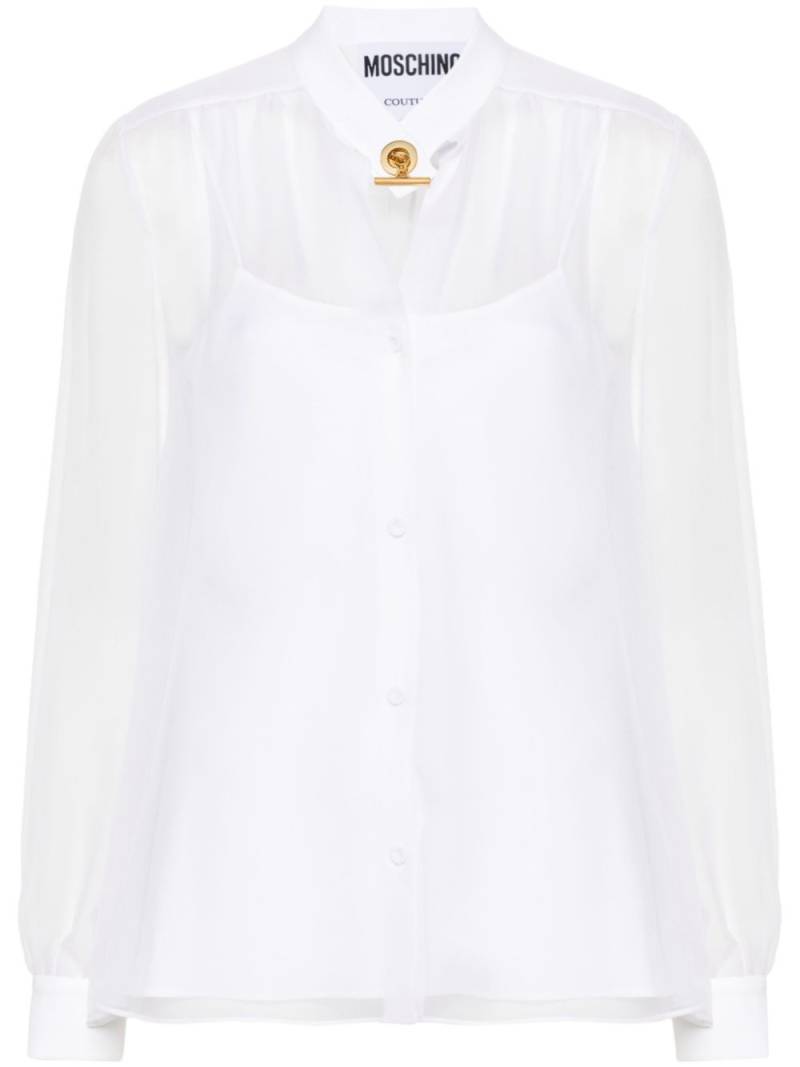 Moschino T-bar fastening silk blouse - White von Moschino