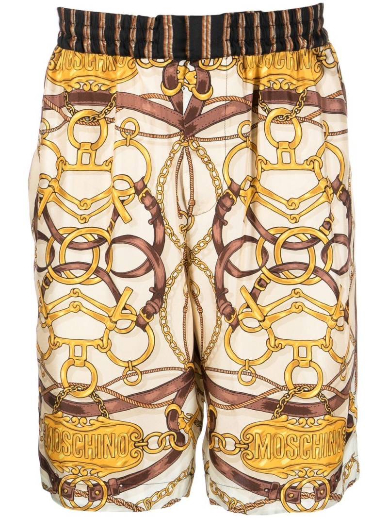 Moschino Teddy-print silk shorts - Neutrals von Moschino