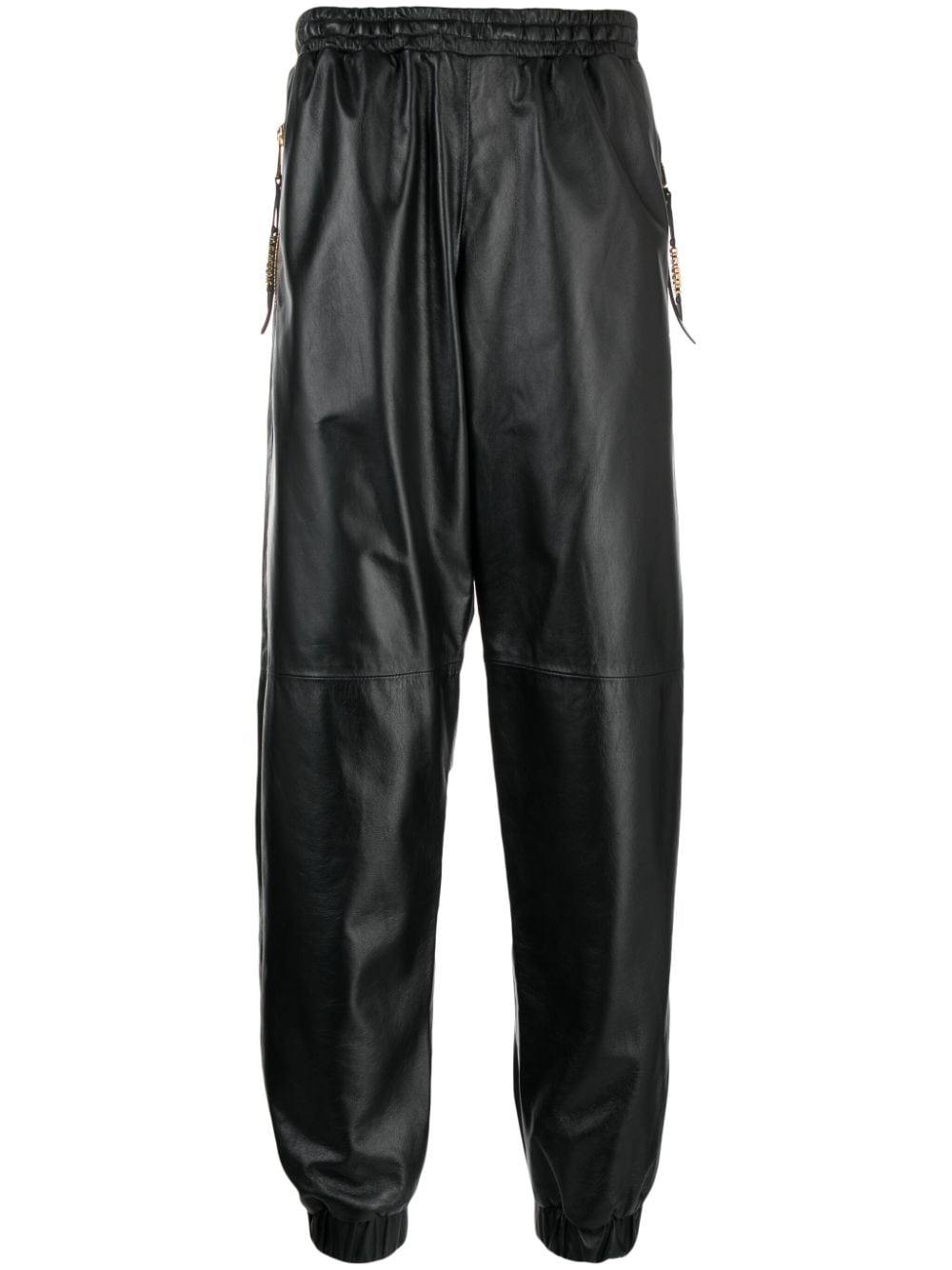 Moschino cropped leather track pants - Black von Moschino