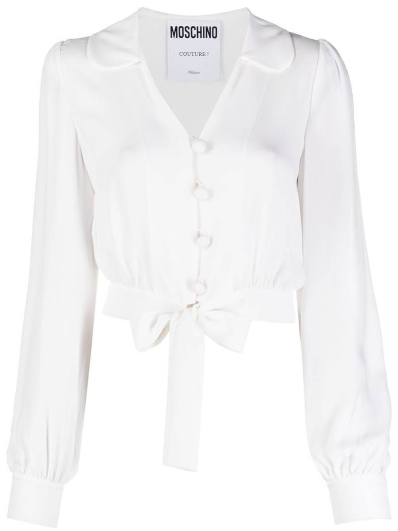 Moschino cropped tied-hem silk blouse - White von Moschino