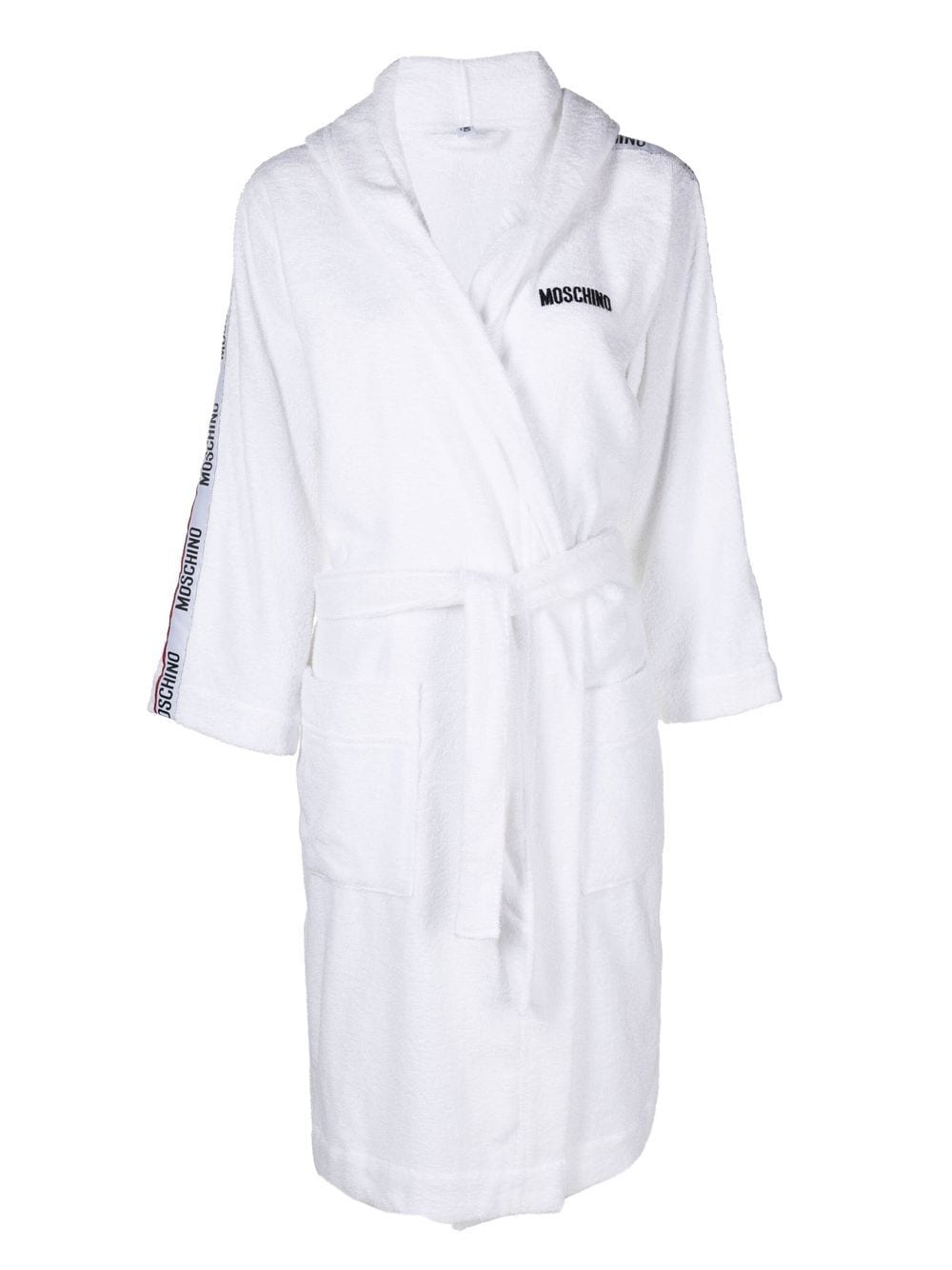 Moschino embroidered-logo belted dressing gown - White von Moschino