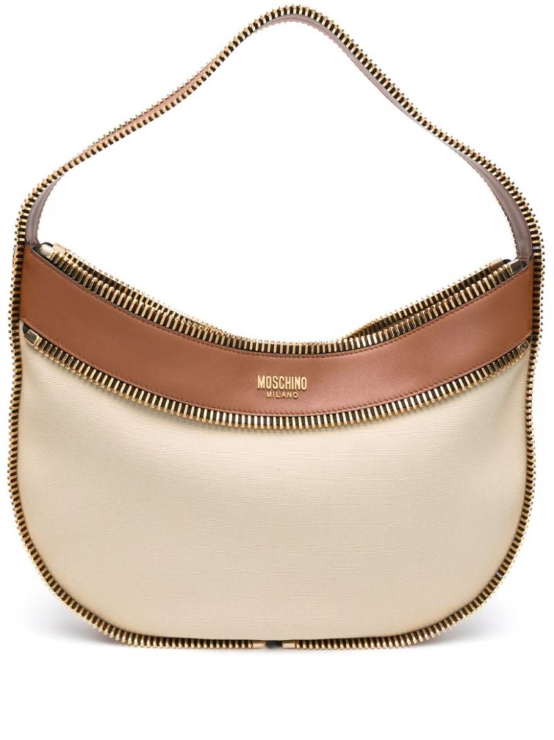 Moschino exposed-zip canvas shoulder bag - Neutrals von Moschino