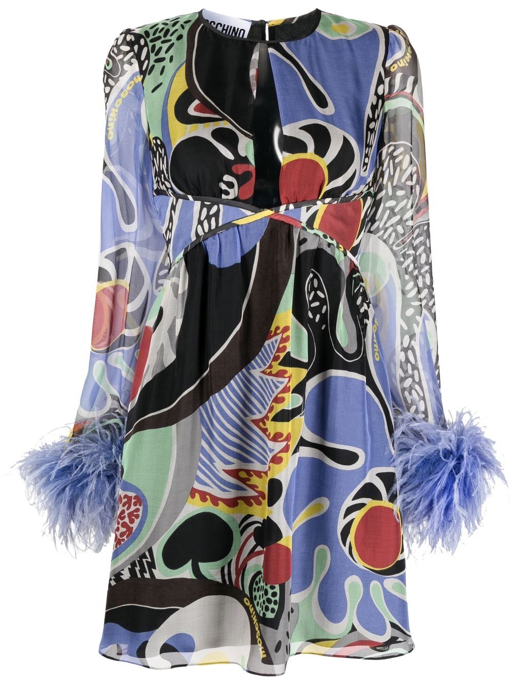 Moschino feather-trim psychedelic print dress - Black von Moschino