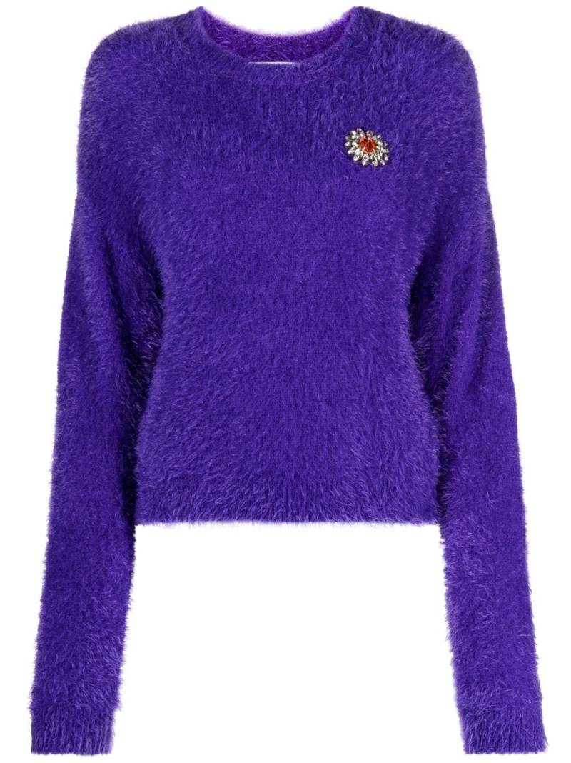 Moschino floral-appliqué brushed jumper - Purple von Moschino